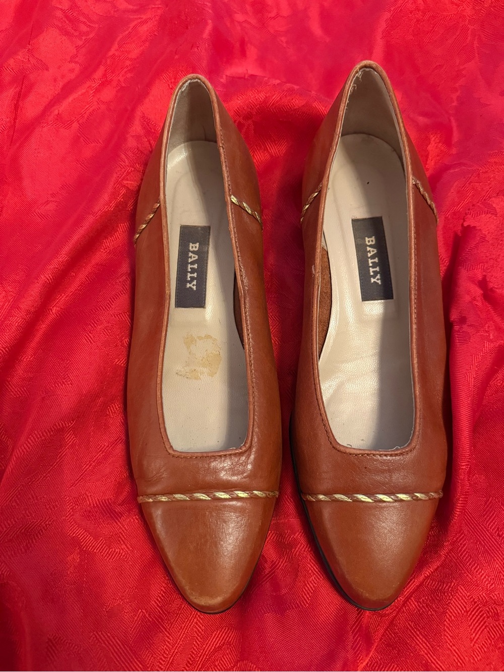 Bally Tan Leather Braided Trim Flats